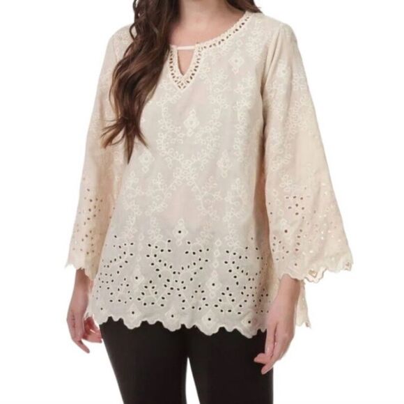 NWT John Mark Cream Boho Velvet Embossed Tunic Top - Picture 9 of 11